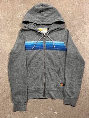 Aviator Nation Grey Zip-Up with blue stripes